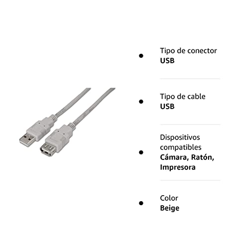 Cable Alargador USB 2.0 Aisens A101-0012/ USB Macho - USB Hembra/ Hasta 2.5W/ 60Mbps/ 1m/ Beige