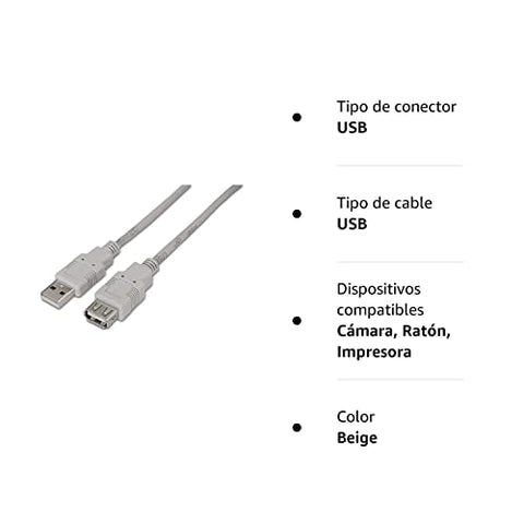 Cable Alargador USB 2.0 Aisens A101-0012/ USB Macho - USB Hembra/ Hasta 2.5W/ 60Mbps/ 1m/ Beige