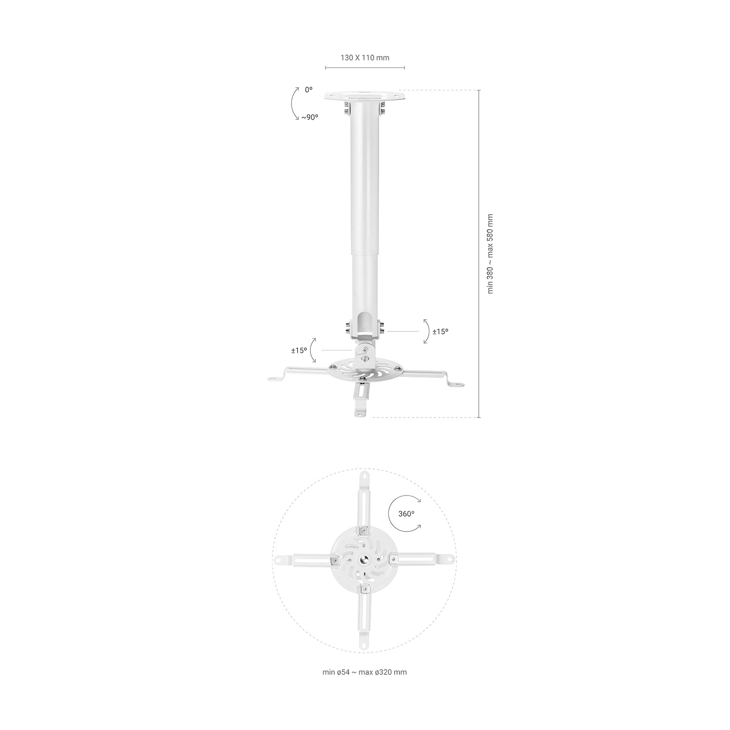 Soporte de Techo para Proyector Aisens CP04TSRE-133/ Inclinable-Extensible-Giratorio/ hasta 13.5kg