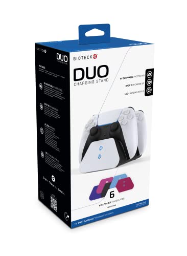 Base de Carga para 2 mandos PS5 dualsense con 6 Carcasas de Color Intercambiables Gioteck