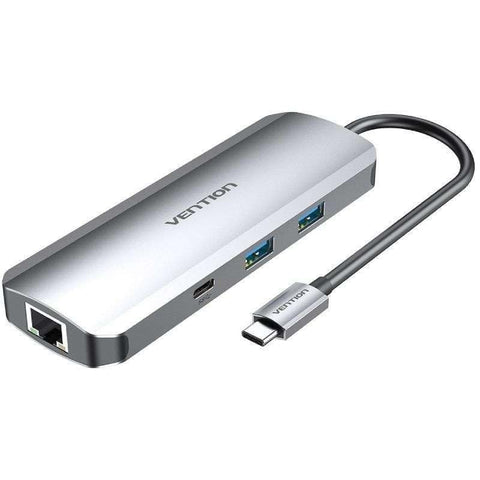 Docking USB Tipo-C Vention TOMHB/ 1xHDMI/ 2xUSB/ 1xUSB Tipo-C/ 1xUSB Tipo-C PD/ 1xRJ45/ 1xLector Tarjetas SD y MicroSD/ Jack 3.5/ Gris