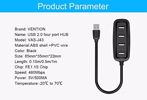 Hub USB Vention VAS-J43-B015/ 4xUSB/ 15cm