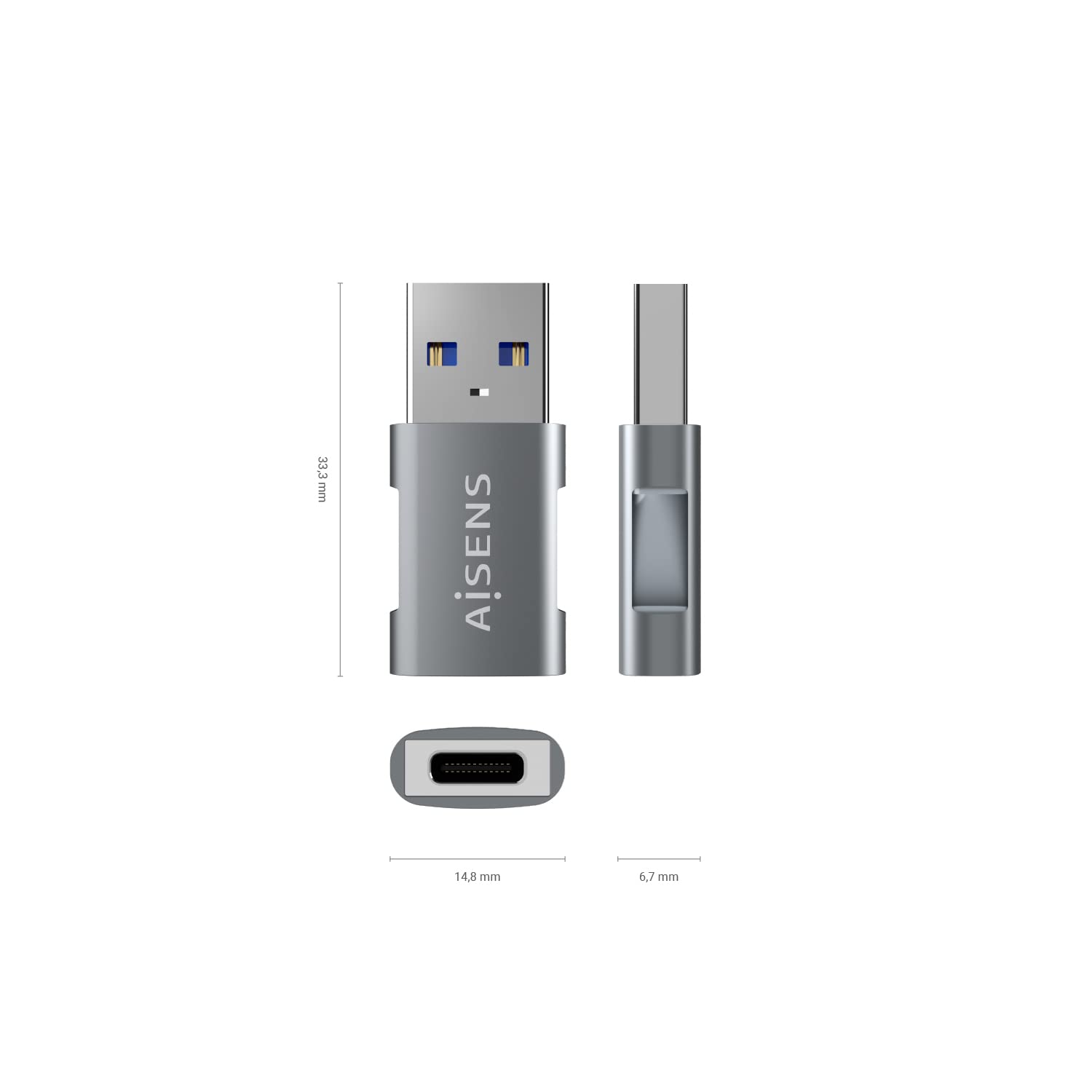 Adaptador USB 3.2 GEN2 Aisens A108-0655/ USB Tipo-C Hembra - USB Macho