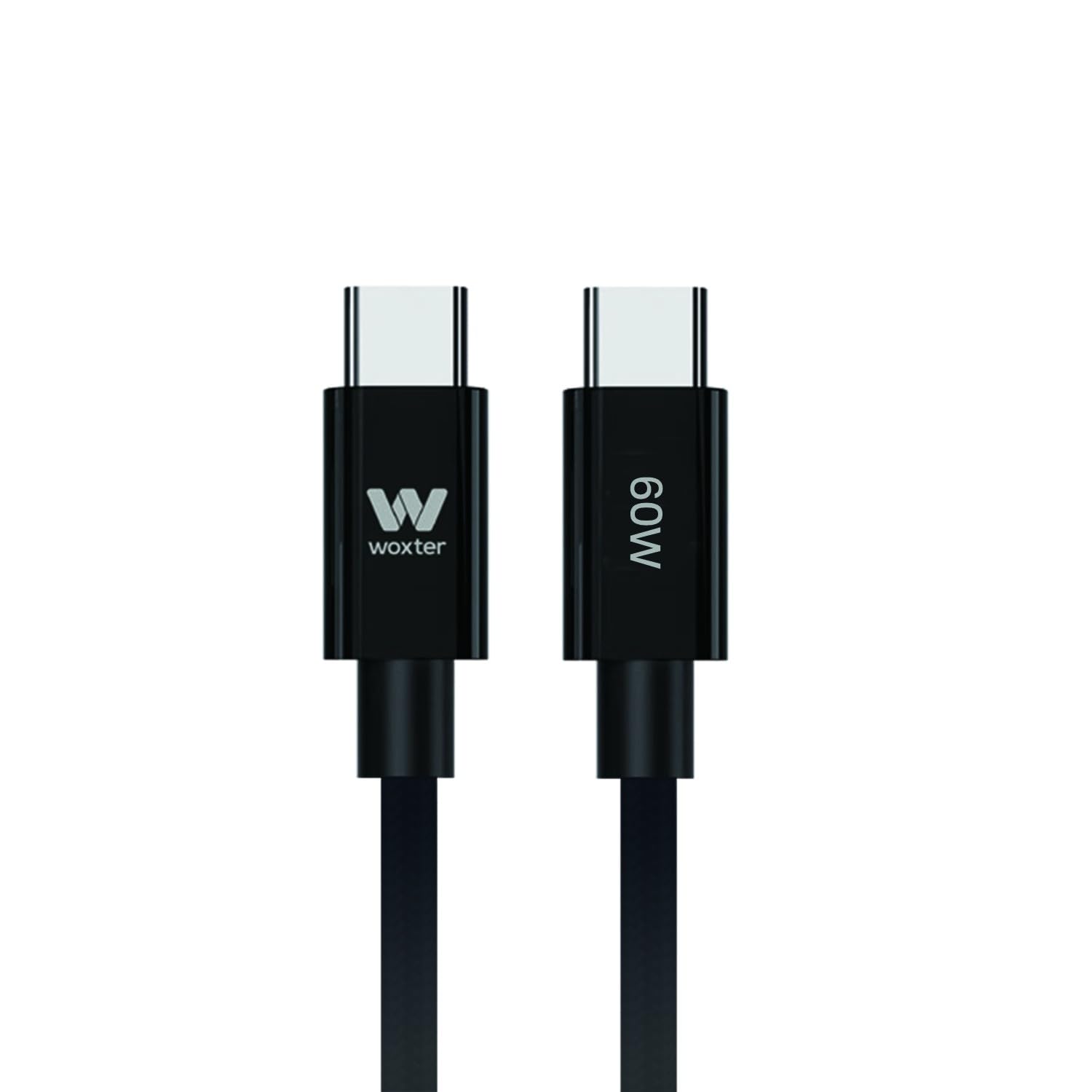 Cable USB 2.0 Tipo-C Woxter PE26-193/ USB Tipo-C Macho - USB Tipo-C Macho/ Hasta 60W/ 480Mbps/ 2m/ Negro