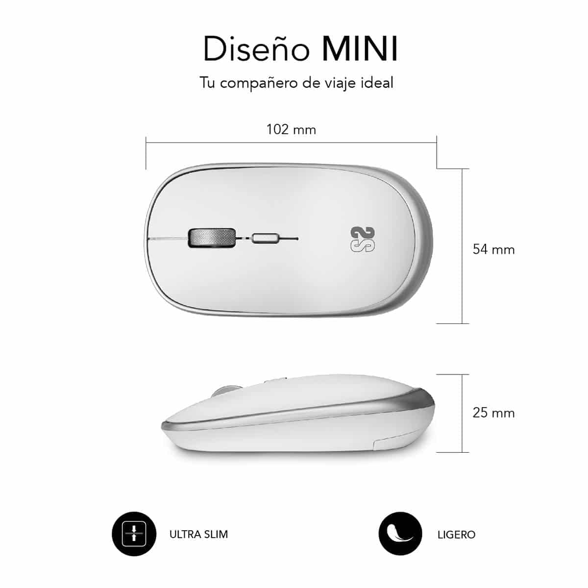 Ratón Mini Inalámbrico Subblim Wireless Mini/ Hasta 1600 DPI/ Plata