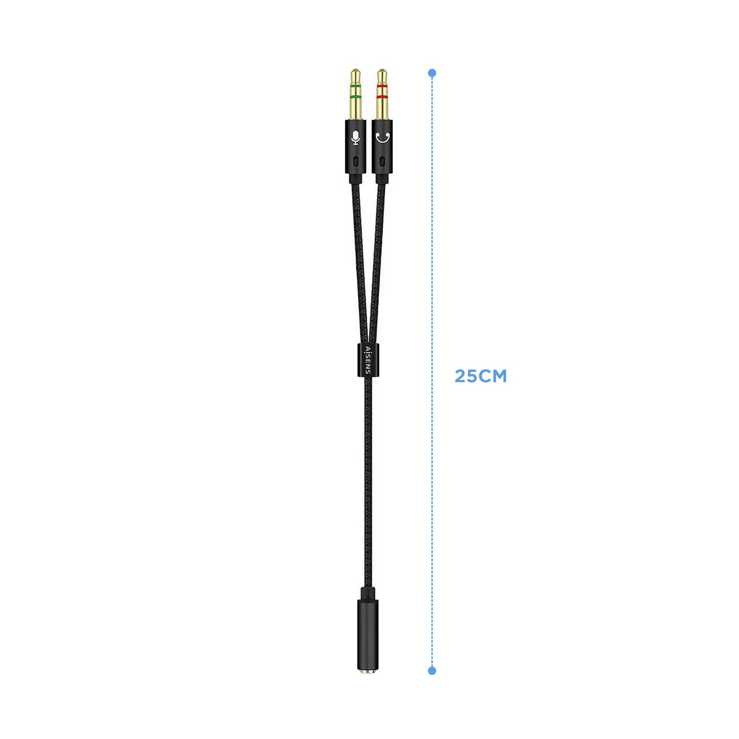 Adaptador Aisens A128-0418/ Jack 3.5 Hembra - 2x Jack 3.5 Macho/ 25cm/ Negro