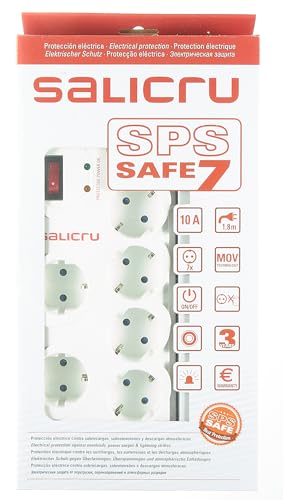 Regleta con interruptor Salicru SAFE 7/ 7 Tomas de corriente/ Cable 1.8m/ Blanca