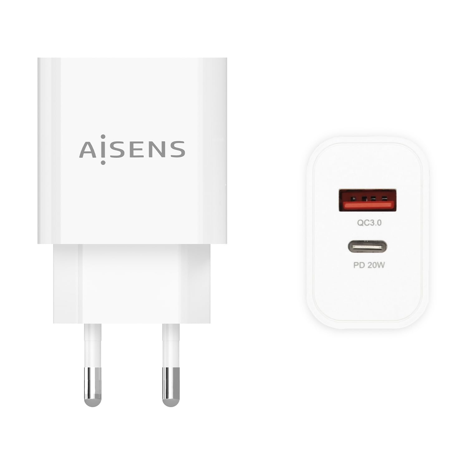 Cargador de Pared Aisens A110-0681/ 1xUSB Tipo-C/ 1xUSB/ 20W