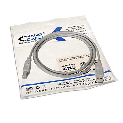 Cable USB 2.0 Impresora Nanocable 10.01.0104/ USB Tipo-B Macho - USB Macho/ 3m/ Beige