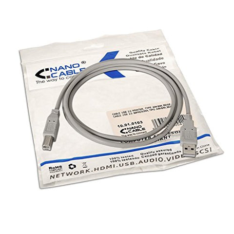 Cable USB 2.0 Impresora Nanocable 10.01.0102/ USB Tipo-B Macho - USB Macho/ 1m/ Beige