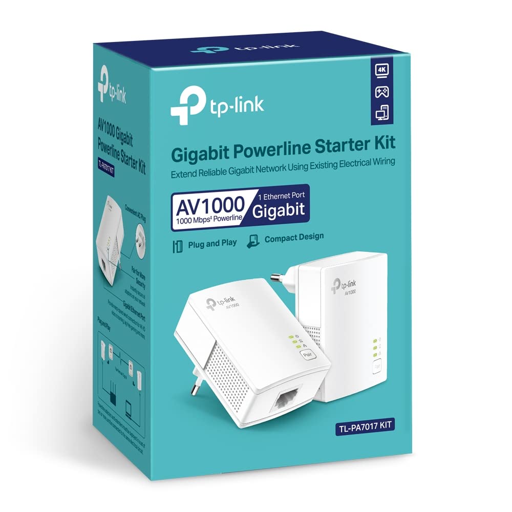 Adaptador Powerline TP-Link TL-PA7017Kit 1000Mbps/ Alcance 300m/ Pack de 2