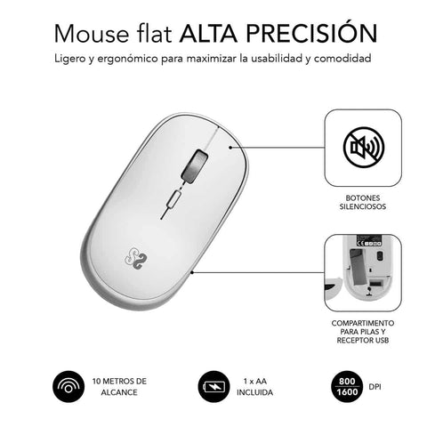 Ratón Mini Inalámbrico Subblim Wireless Mini/ Hasta 1600 DPI/ Plata