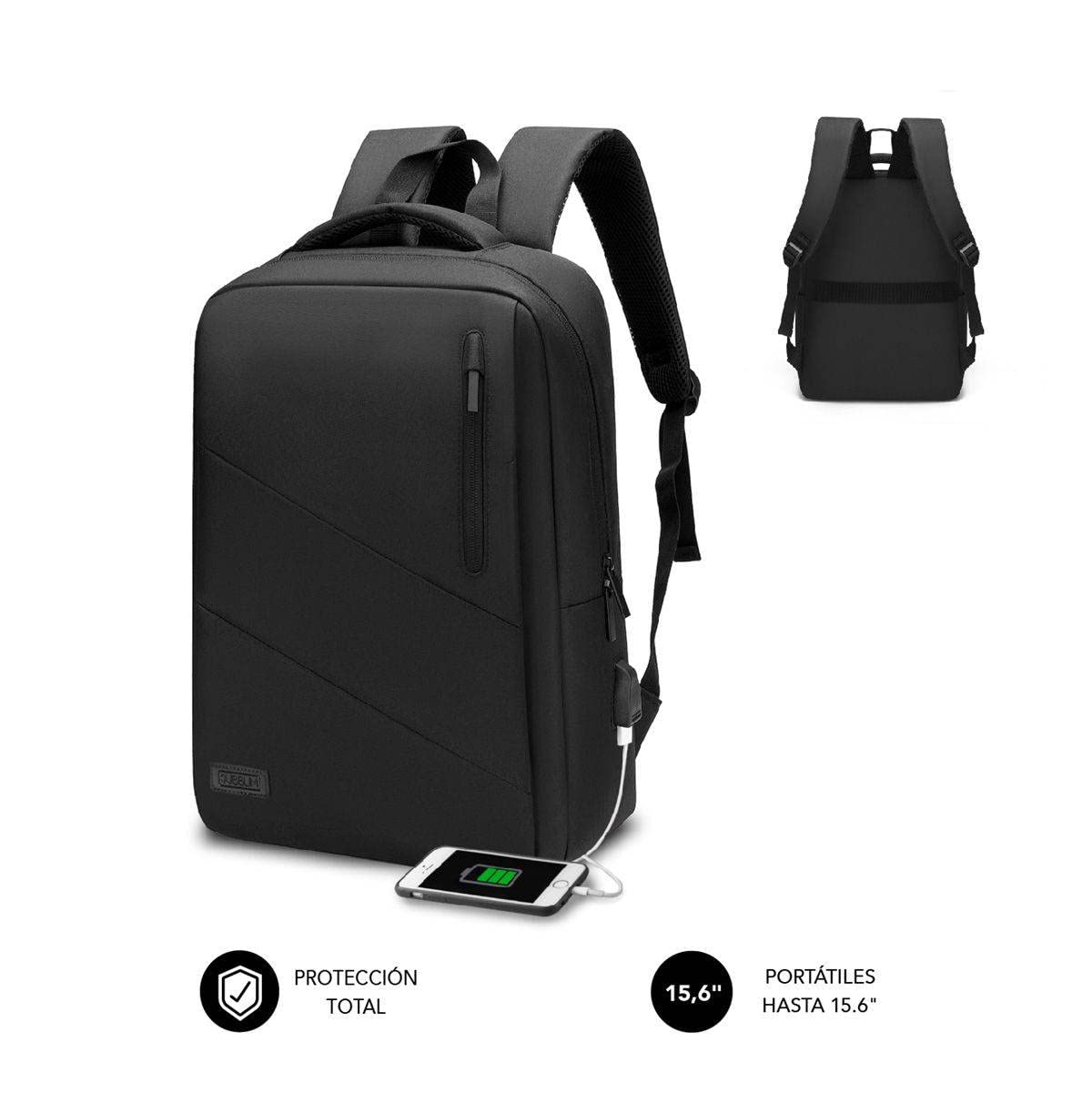 Mochila Subblim City Backpack para Portátiles hasta 15.6'/ Puerto USB/ Negra