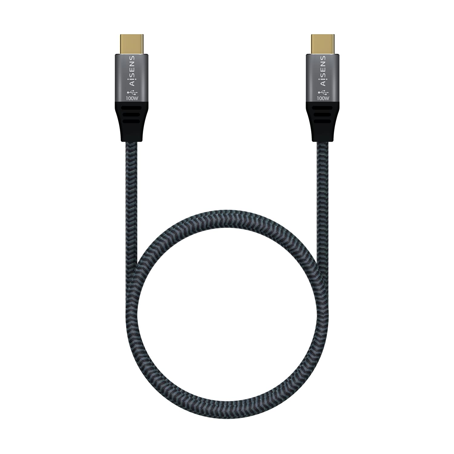 Cable USB 3.2 Tipo-C Aisens A107-0634 20GBPS 5A 100W/ USB Tipo-C Macho - USB Tipo-C Macho/ Hasta 100W/ 2500Mbps/ 2m/ Gris