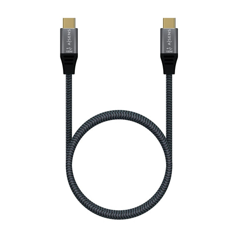 Cable USB 2.0 Tipo-C Aisens A107-0629 5A 100W/ USB Tipo-C Macho - USB Tipo-C Macho/ Hasta 100W/ 60Mbps/ 2m/ Gris