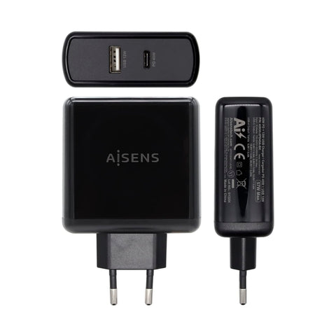 Cargador de Pared Aisens ASCH-2PD45A-BK/ 1xUSB Tipo-C/ 1x USB/ 57W