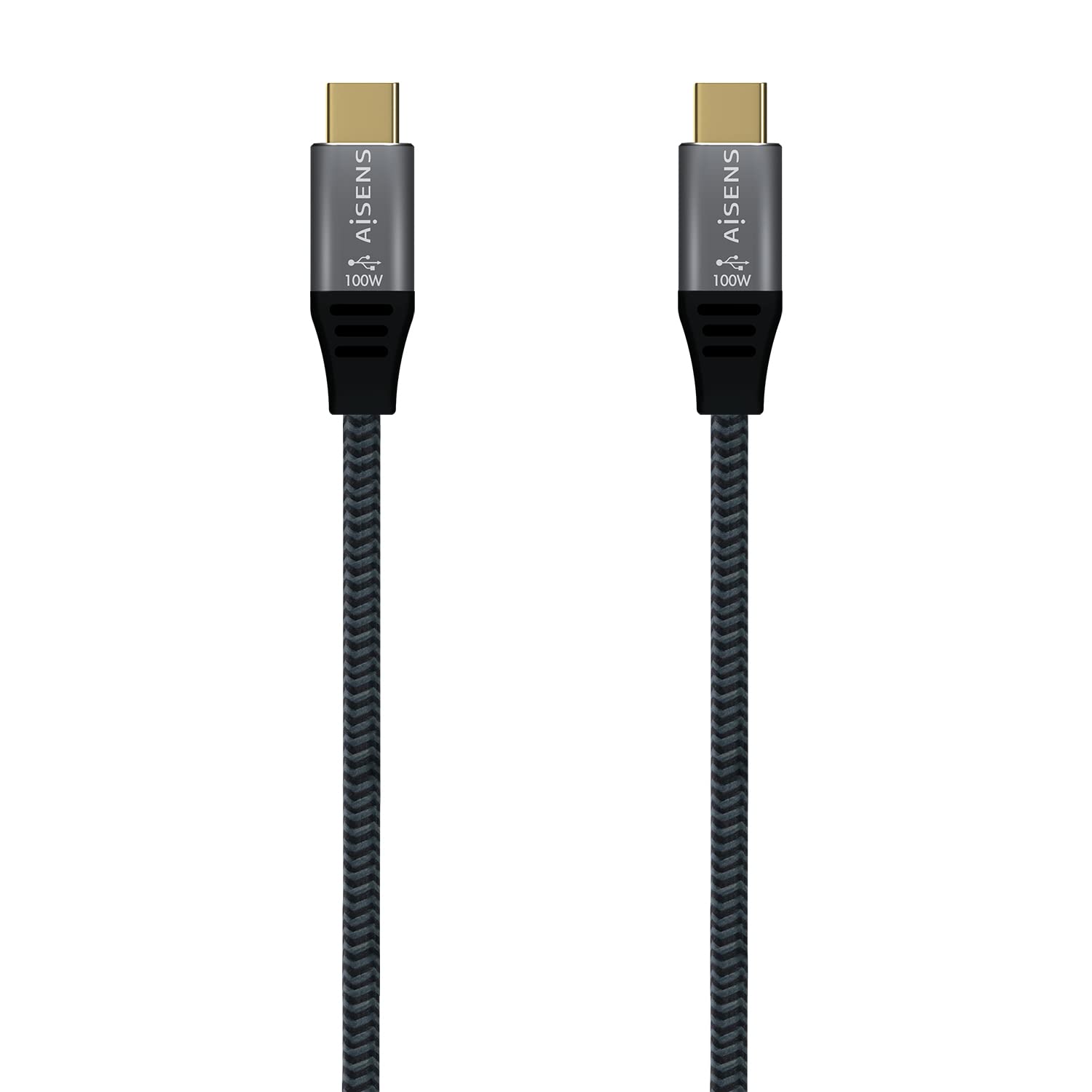 Cable USB 3.2 Tipo-C Aisens A107-0634 20GBPS 5A 100W/ USB Tipo-C Macho - USB Tipo-C Macho/ Hasta 100W/ 2500Mbps/ 2m/ Gris