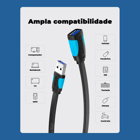 Cable Alargador USB 3.0 Vention VAS-A13-B050/ USB Macho - USB Hembra/ 5Gbps/ 50cm/ Negro y Azul