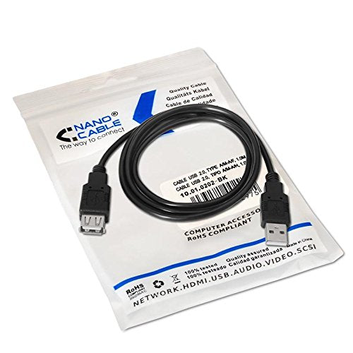 Cable Alargador USB 2.0 Nanocable 10.01.0202-BK/ USB Macho - USB Hembra/ 1m/ Negro