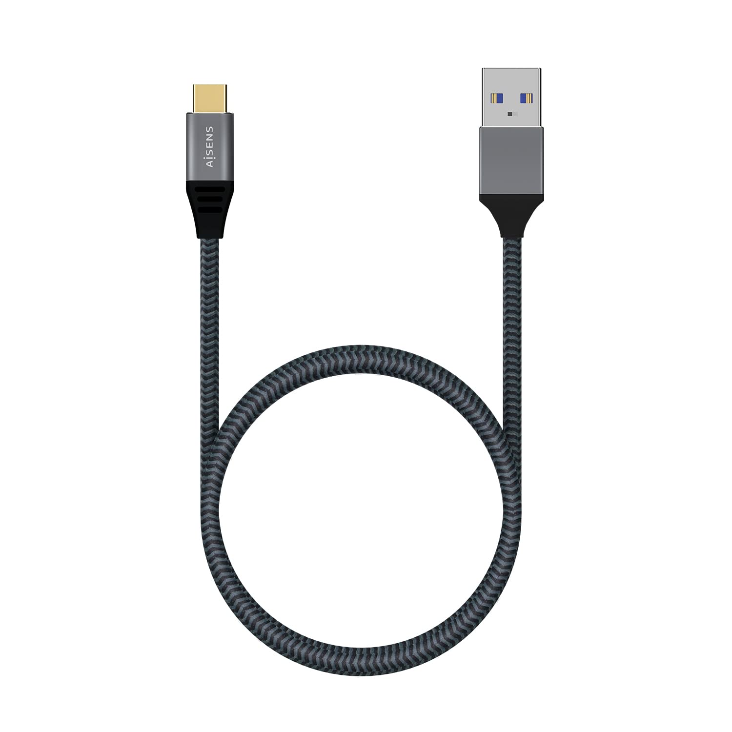 Cable USB 3.1 Tipo-C Aisens A107-0630/ USB Tipo-C Macho - USB Macho/ Hasta 27W/ 1250Mbps/ 50cm/ Gris