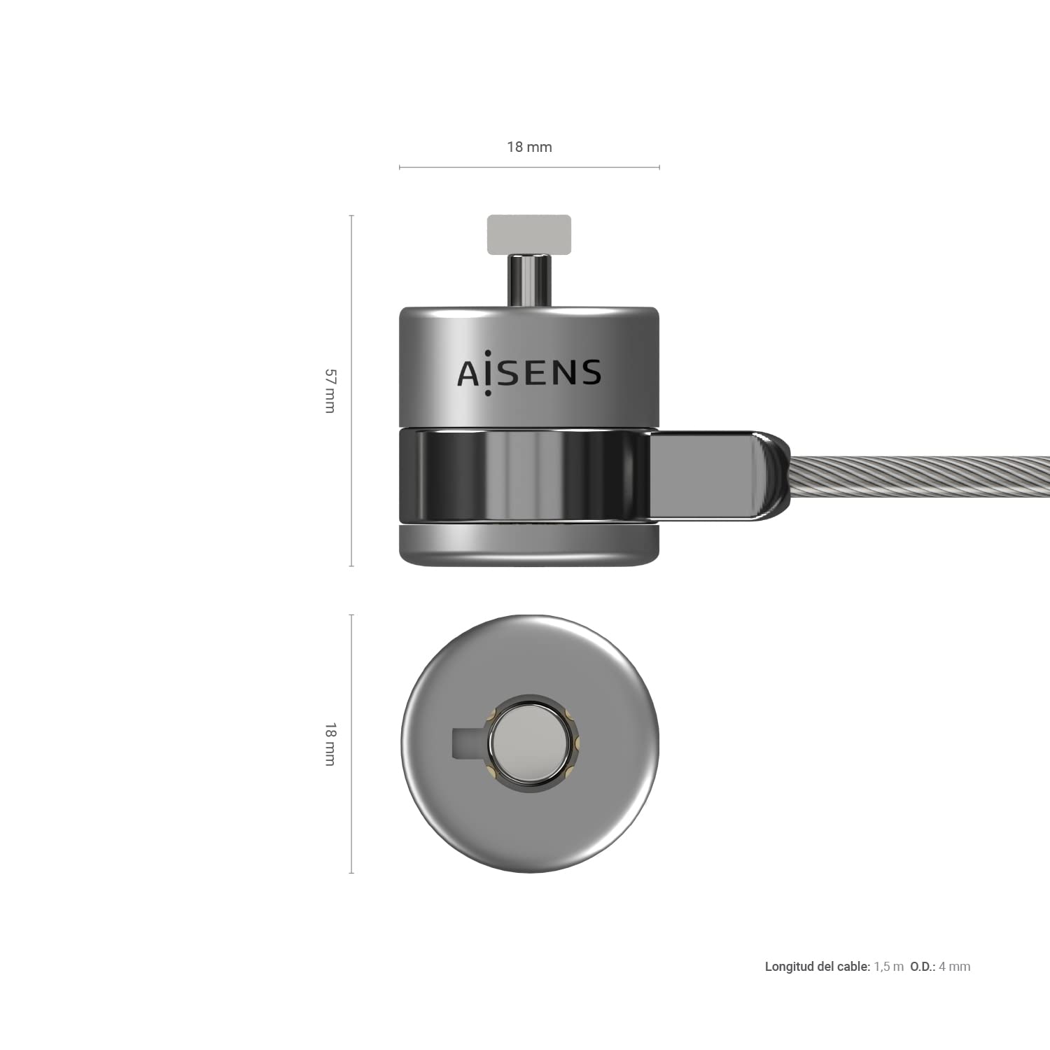 Cable de Seguridad para Portátiles Aisens ASLK-D40K02-SL/ 1.5m