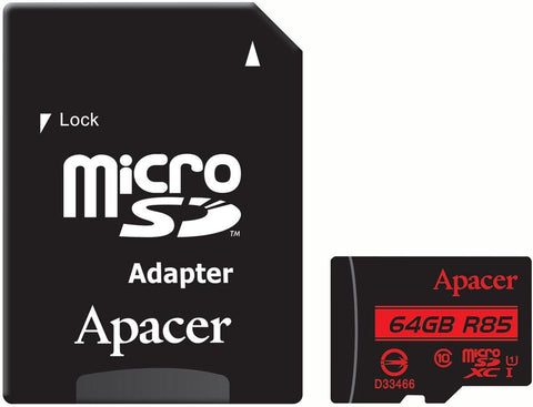 Tarjeta de Memoria Apacer 64GB XC UHS 1 con Adaptador/ Clase 10/ 85MBs