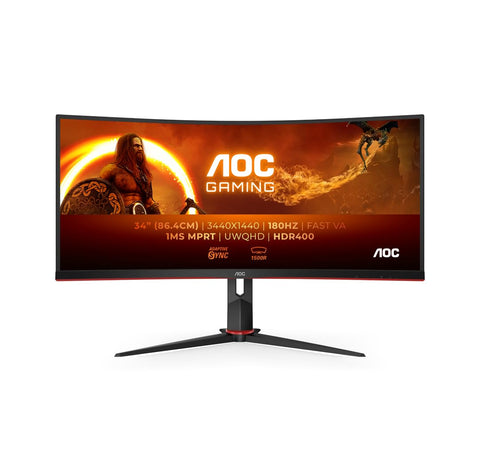 Monitor Gaming Ultraparonámico Curvo AOC CU34G2XP/BK 34'/ WQHD/ 1ms/ 180Hz/ VA/ Negro