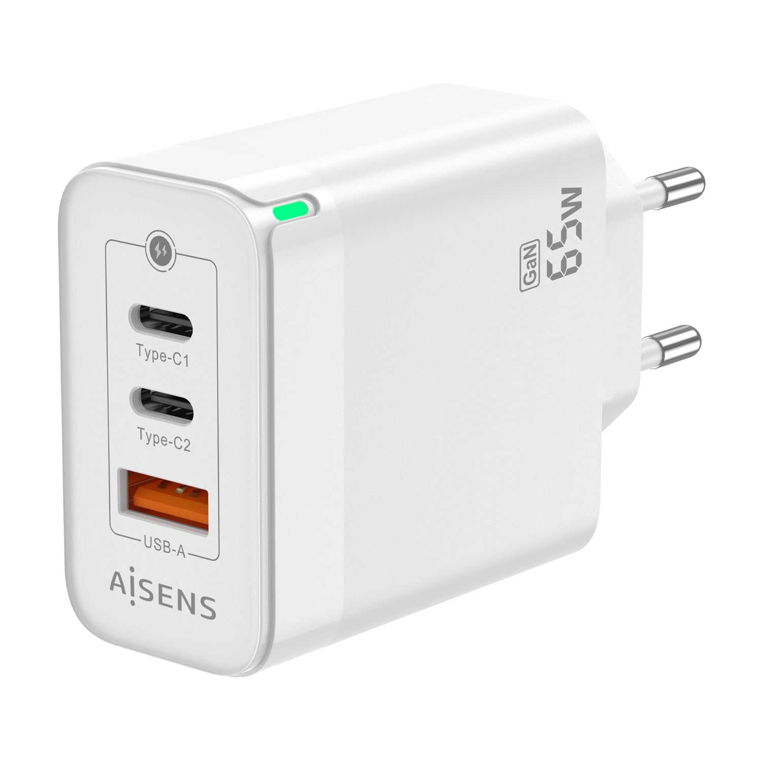 Cargador Gan de Pared Aisens ASCH-65W3P007-W/ 2xUSB Tipo-C/ 1x USB/ 65W