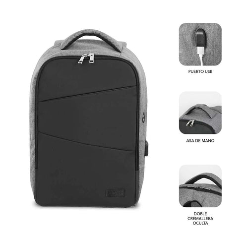 Mochila Subblim Secure V2 AP para Portátiles hasta 15.6'/ Puerto USB/ Antirrobo/ Gris