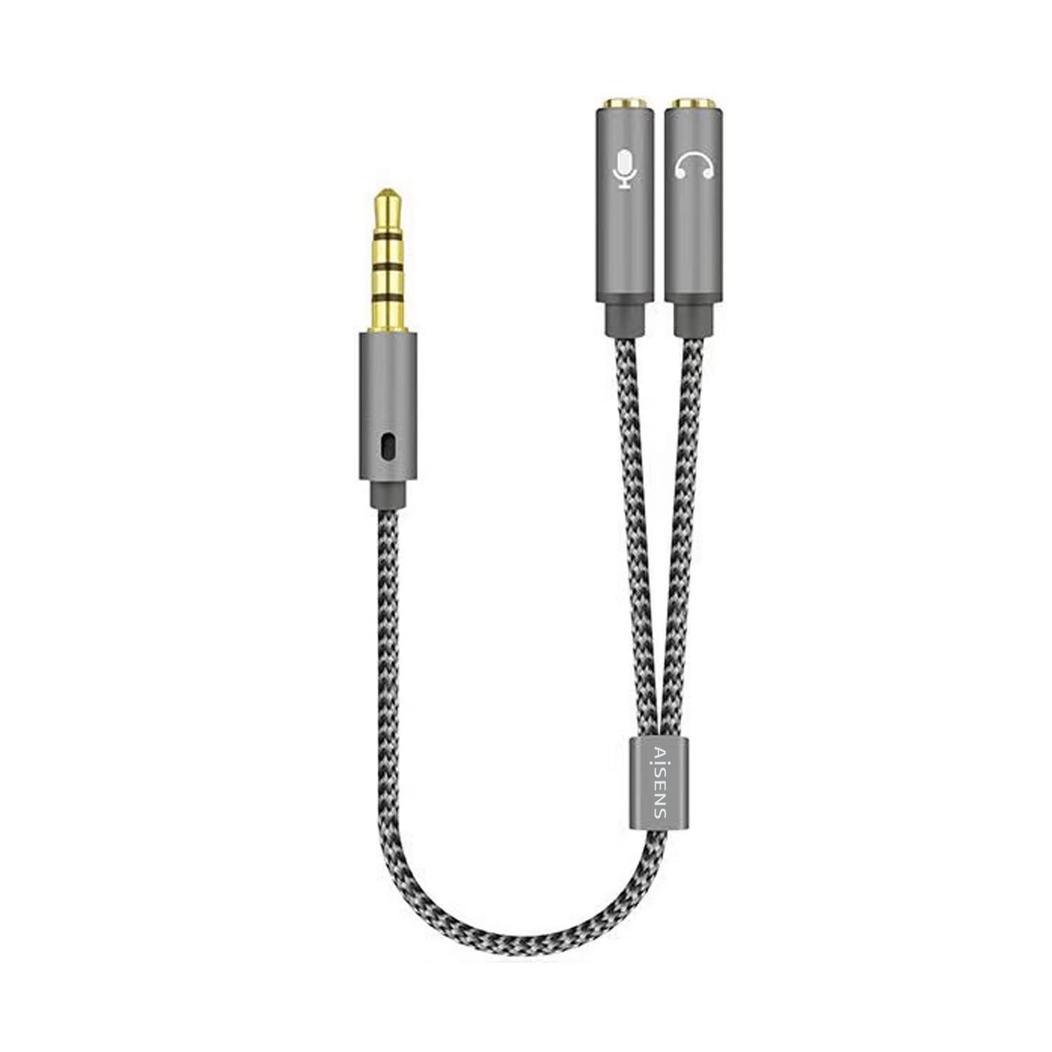 Adaptador Aisens A128-0415/ Jack 3.5 Macho - 2x Jack 3.5 Hembra/ 25cm/ Gris