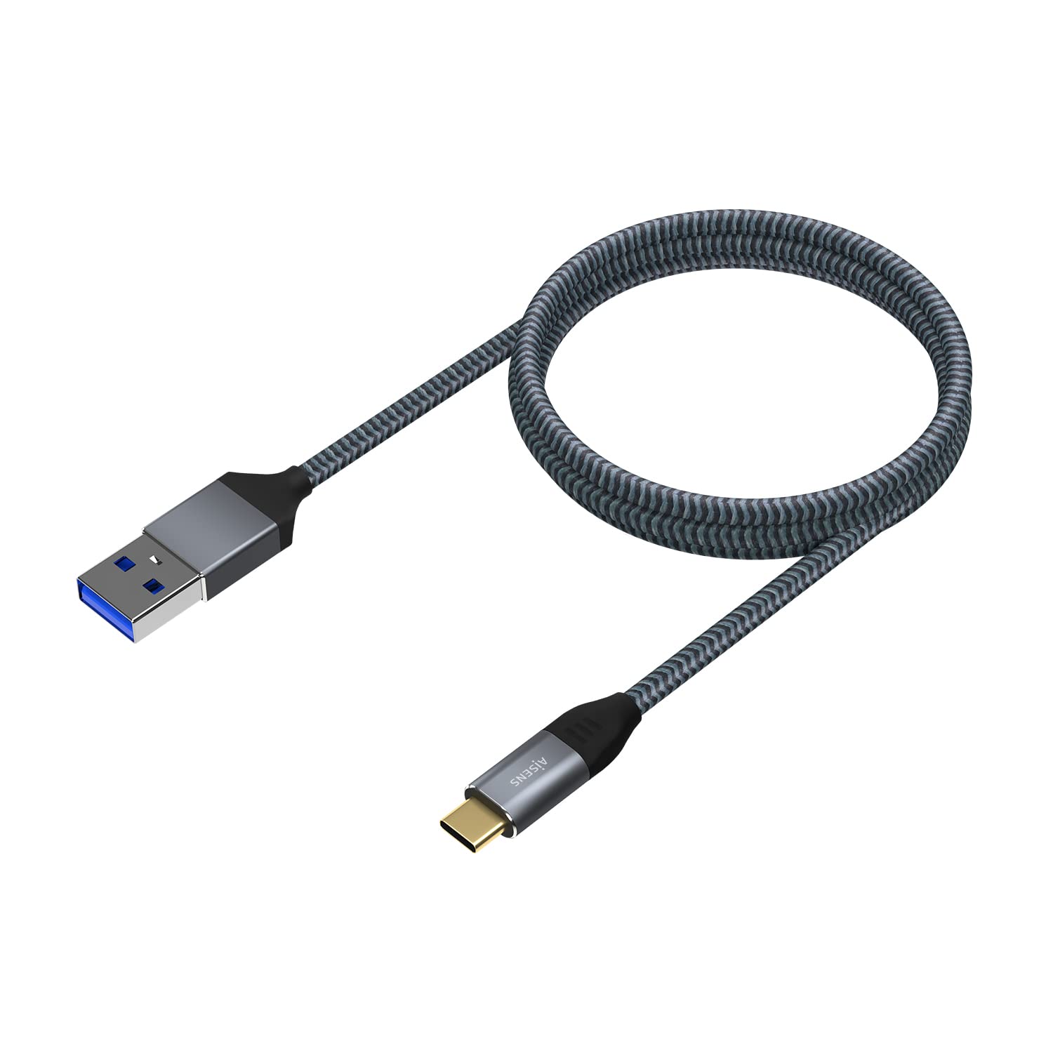 Cable USB 3.1 Tipo-C Aisens A107-0630/ USB Tipo-C Macho - USB Macho/ Hasta 27W/ 1250Mbps/ 50cm/ Gris