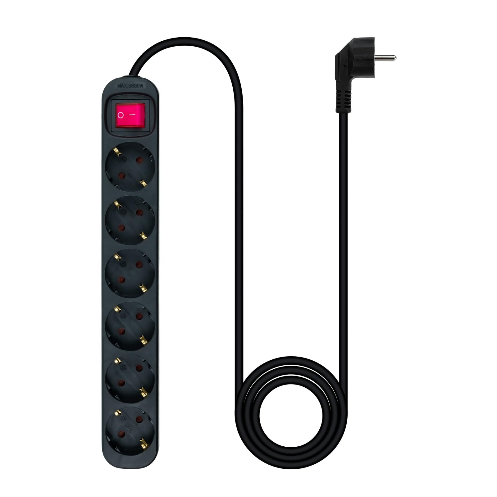 Regleta con Interruptor Nanocable 10.37.0006-BK/ 6 Tomas de Corriente/ Cable 1.4m/ Negro