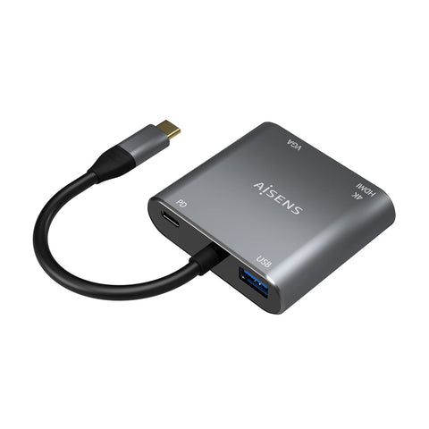 Conversor Aisens A109-0626/ HDMI Hembra - VGA Hembra - USB Tipo-C Macho - USB Hembra - USB Tipo-C Hembra/ 15cm/ Gris