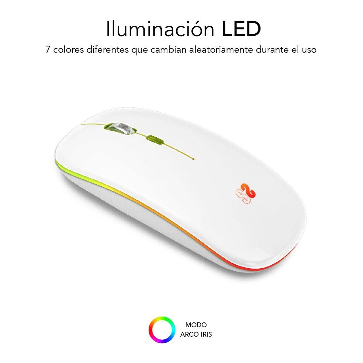 Ratón Inalámbrico por Bluetooth Subblim LED Dual Flat/ Batería recargable/ Hasta 1600 DPI/ Blanco