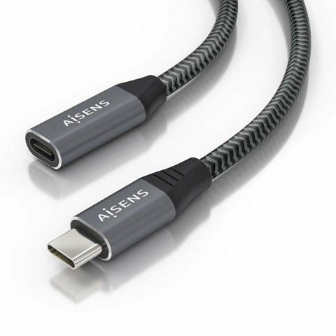 Cable Alargador USB 3.2 Aisens A107-0636/ USB Tipo-C Macho - USB Tipo-C Hembra/ Hasta 100W/ 20Gbps/ 2m/ Gris