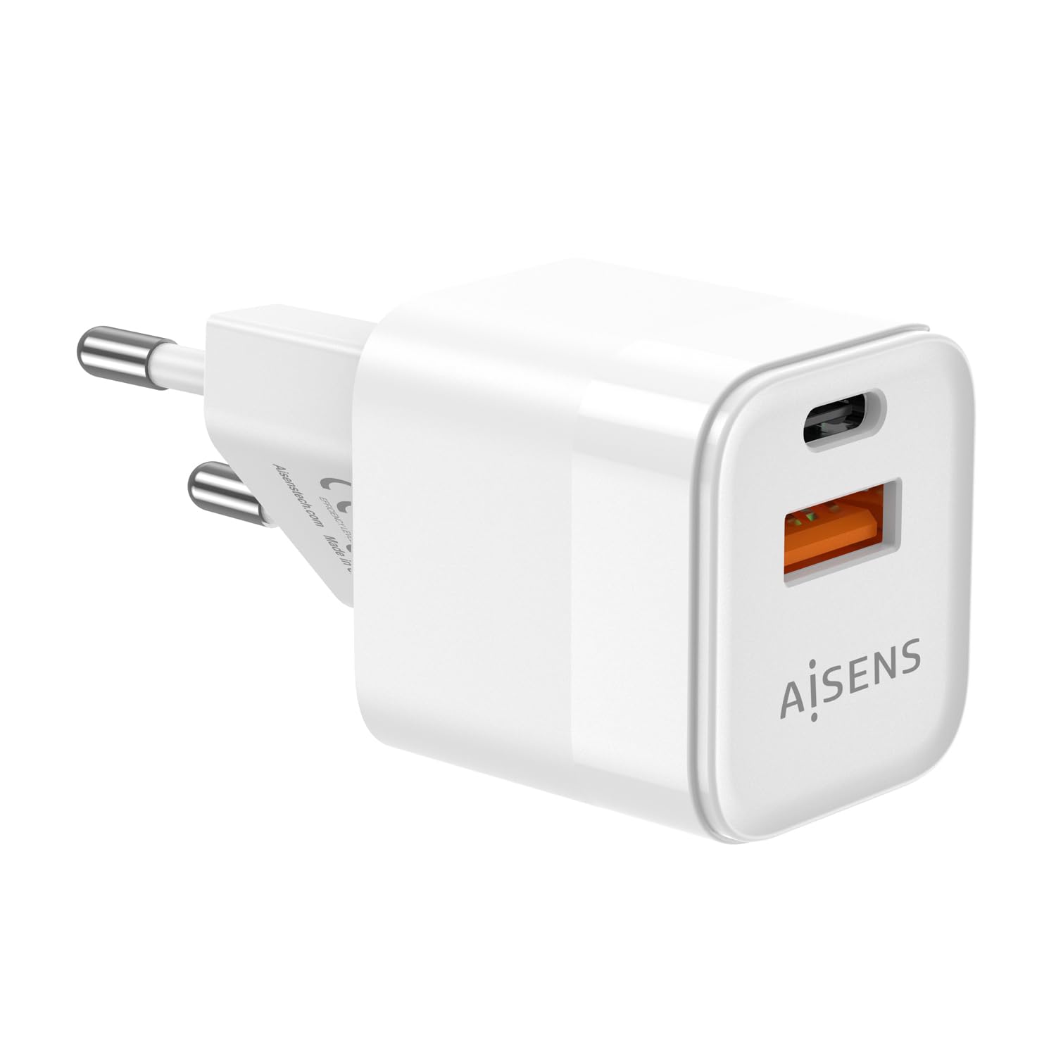 Cargador Gan de Pared Aisens ASCH-20W2P002-W/ 1xUSB Tipo-C/ 1xUSB/ 20W