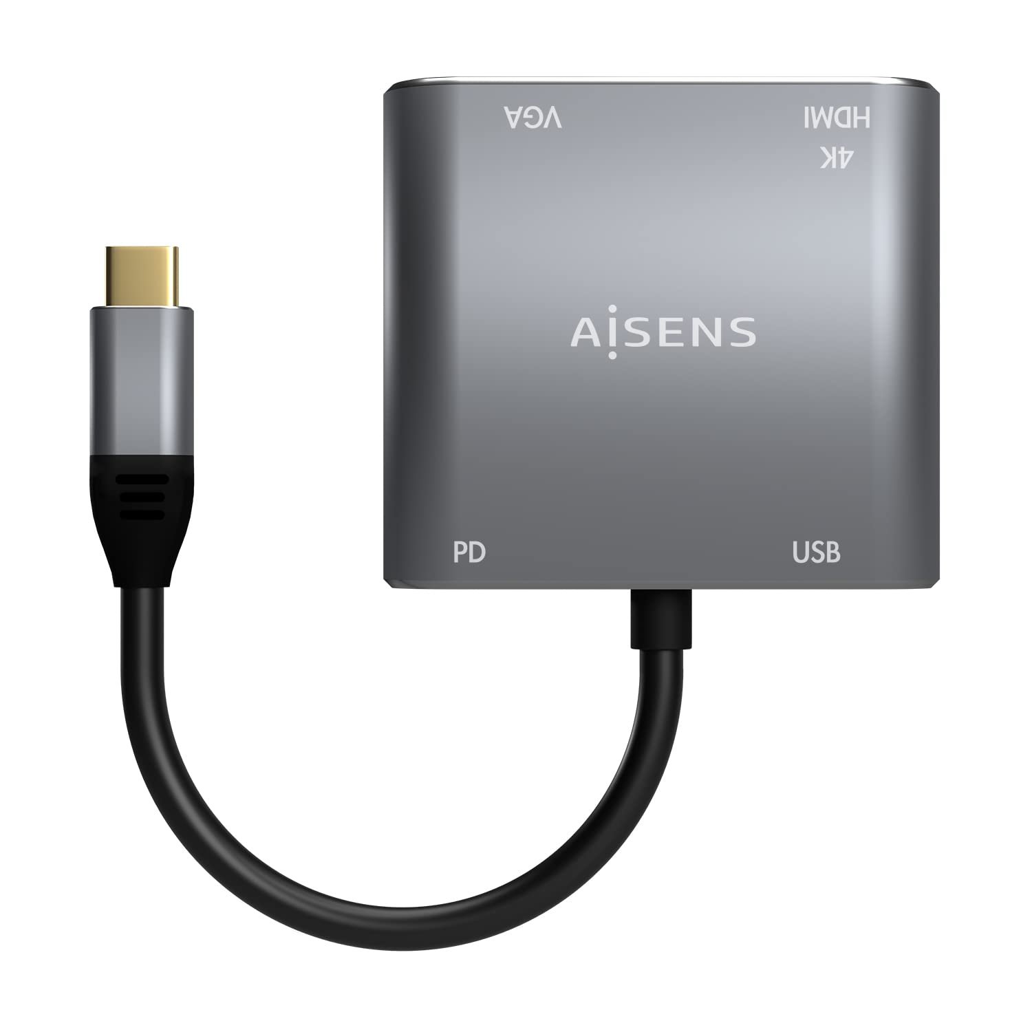 Conversor Aisens A109-0626/ HDMI Hembra - VGA Hembra - USB Tipo-C Macho - USB Hembra - USB Tipo-C Hembra/ 15cm/ Gris