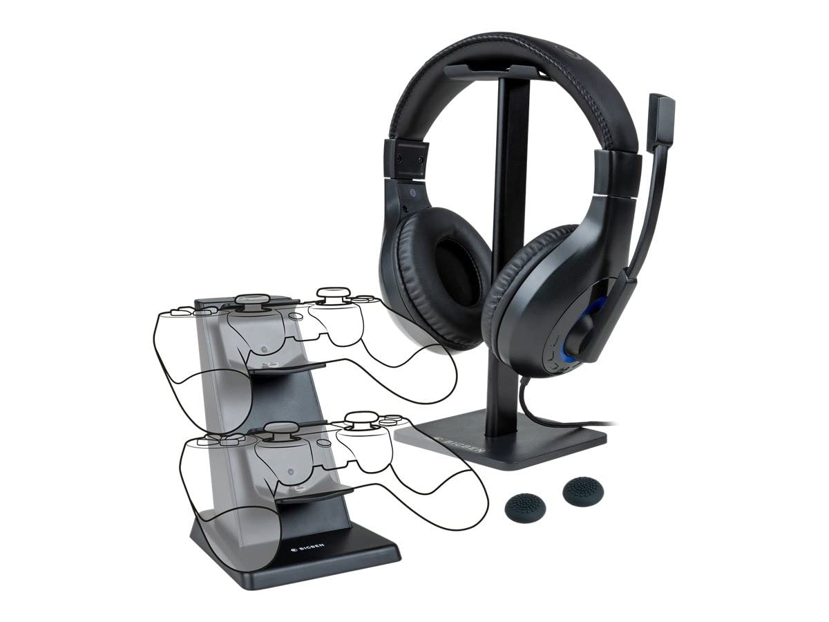 Nacon Paquete Esencial Playstation 4 - Auriculares Gaming, Soporte Auriculares, Base de Carga para Dos Mandos y Par Empuñaduras