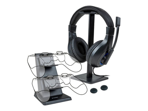 Nacon Paquete Esencial Playstation 4 - Auriculares Gaming, Soporte Auriculares, Base de Carga para Dos Mandos y Par Empuñaduras