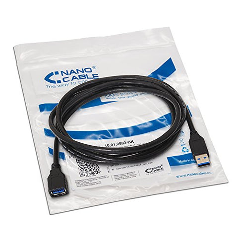 Cable Alargador USB 3.0 Nanocable 10.01.0902-BK/ USB Macho - USB Hembra/ 2m/ Negro