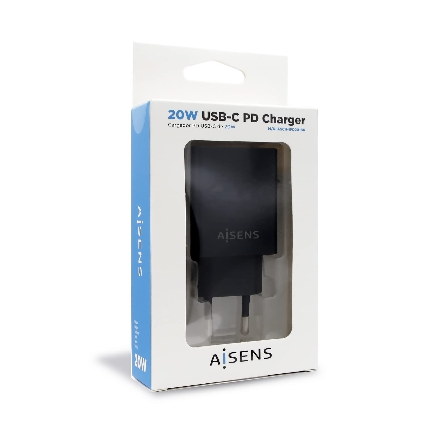 Cargador de Pared Aisens ASCH-1PD20-BK/ 1xUSB Tipo-C/ 20W