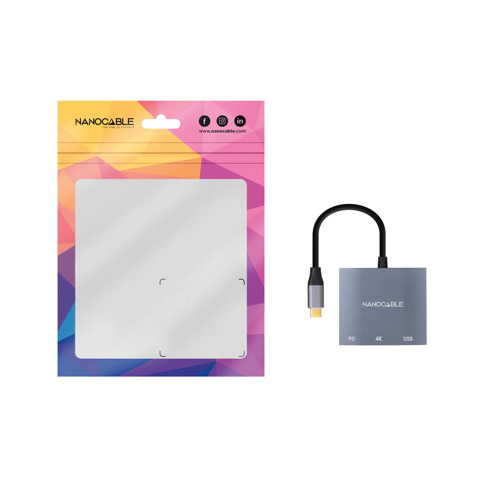 Conversor Nanocable 10.16.4306 USB Tipo-C/ HDMI 4K Hembra - USB Hembra - USB Tipo-C PD/ 15cm/ Gris