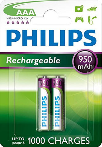 Pack de 2 Pilas AAA Philips R03B2A95/10/ 1.2V/ Recargables