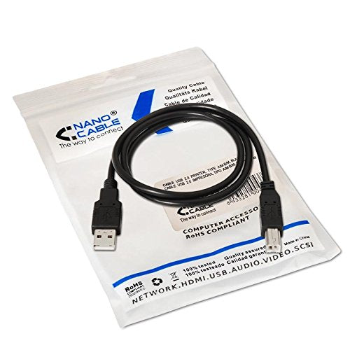 Cable USB 2.0 Impresora Nanocable 10.01.0103-BK/ USB Tipo-B Macho - USB Macho/ 1.8m/ Negro