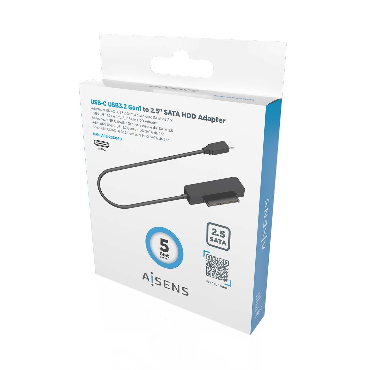 Adaptador para Discos Duros 2.5' Aisens ASE-25C04B/ USB 3.1 Macho - SATA