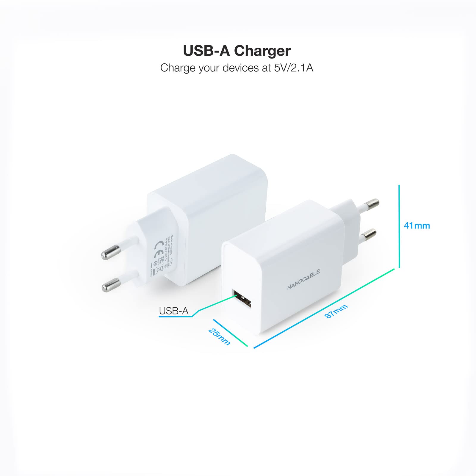 Cargador de Pared Nanocable 10.10.2003/ 1xUSB/ 2.1A/ Blanco