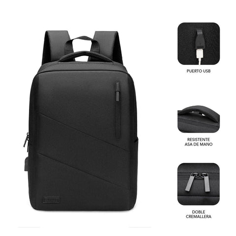 Mochila Subblim City Backpack para Portátiles hasta 15.6'/ Puerto USB/ Negra