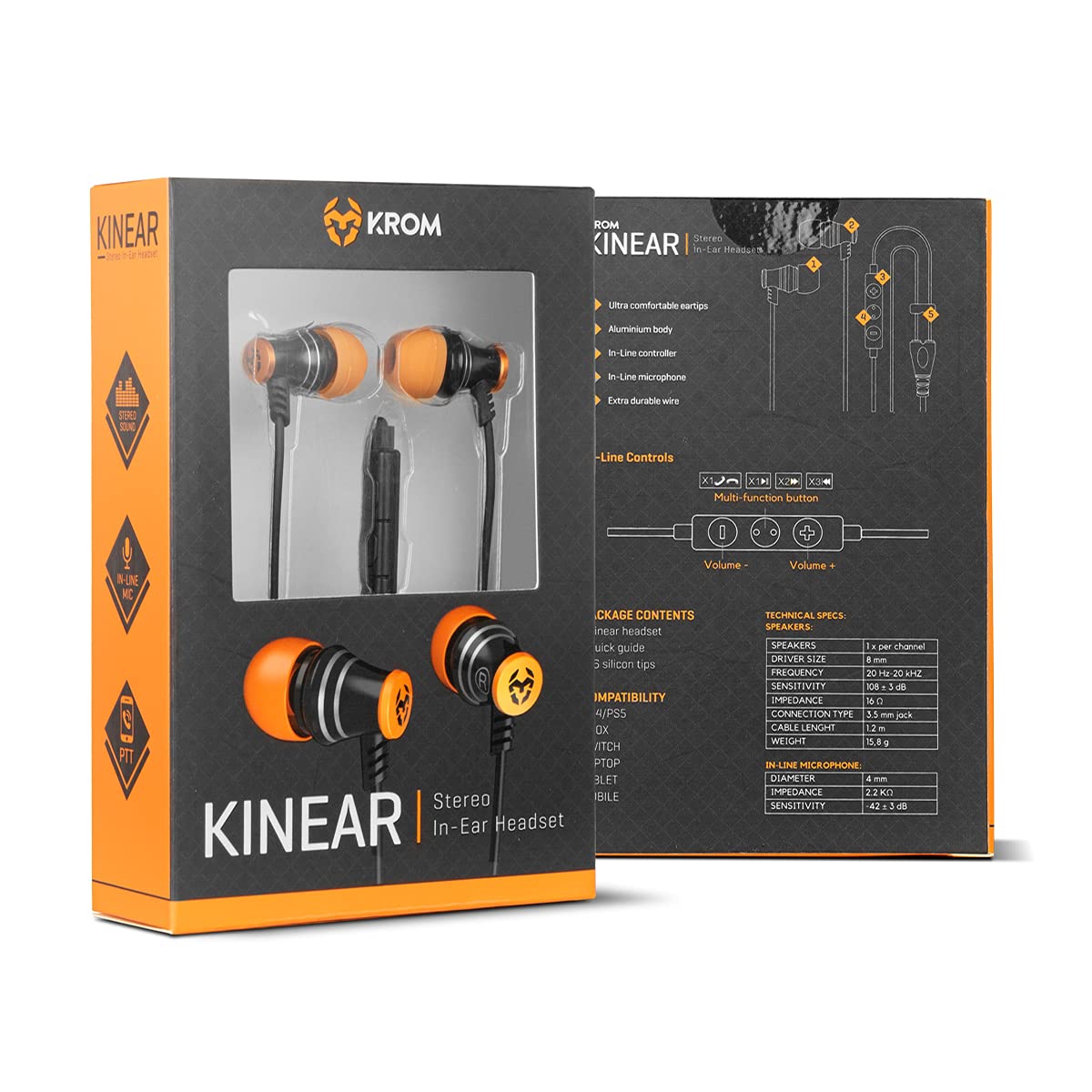 Auriculares Gaming con Micrófono Krom Kinear/ Jack 3.5/ Negros