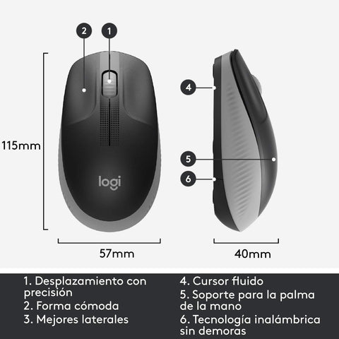 Ratón Inalámbrico Logitech M190/ Hasta 1000 DPI/ Gris Medio