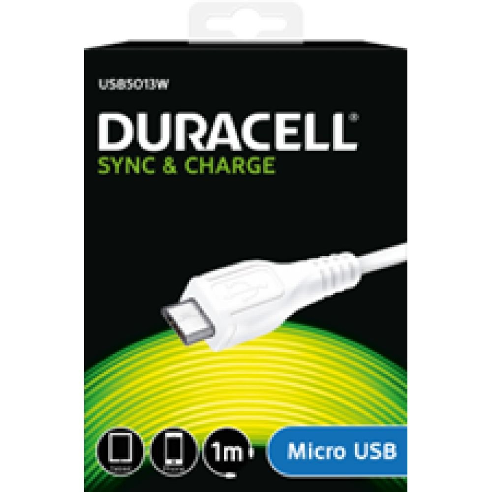 Cable USB 2.0 Duracell USB5013W/ USB Macho - MicroUSB Macho/ 1m/ Blanco